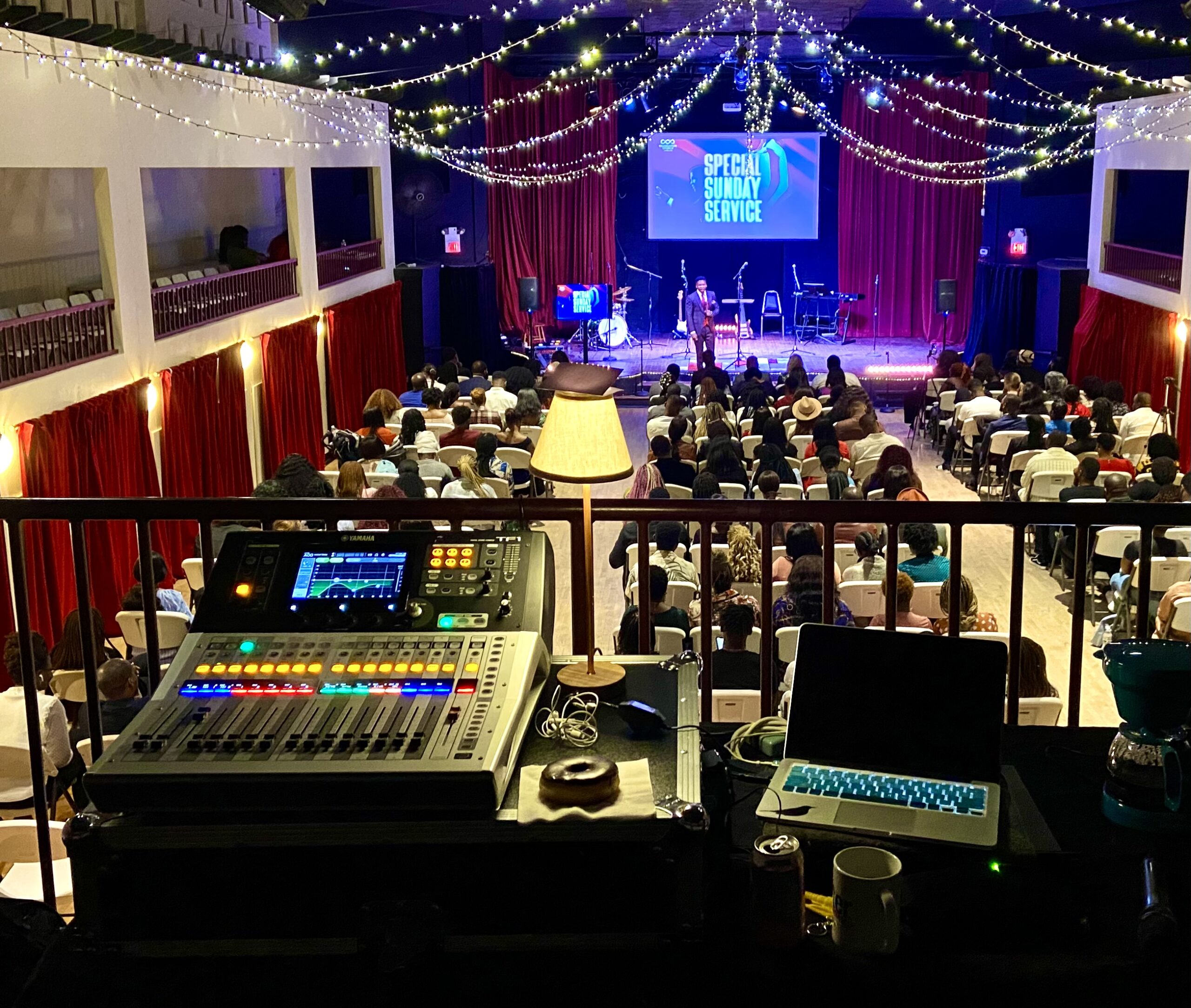State-of-the-art sound equipment setup by Creative Worship Audio for a Plano conference.